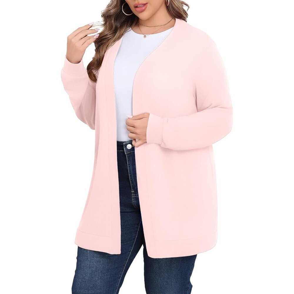 Plus Size Womens Cardigan Sweater Light Pink Long Sleeve Open Front